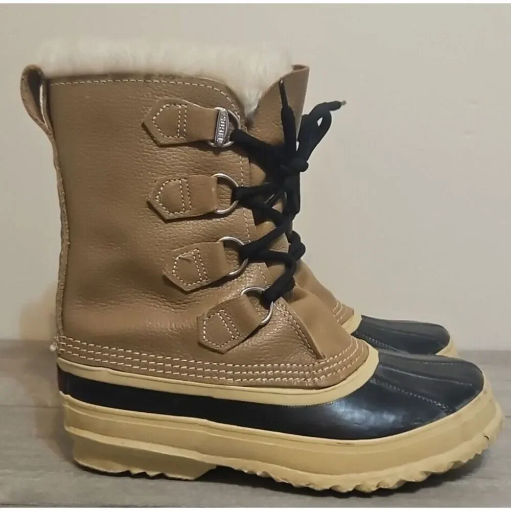 SOREL Unisex Caribou Snow Boots Made In‎ Canada Brown Black Women's Size 6